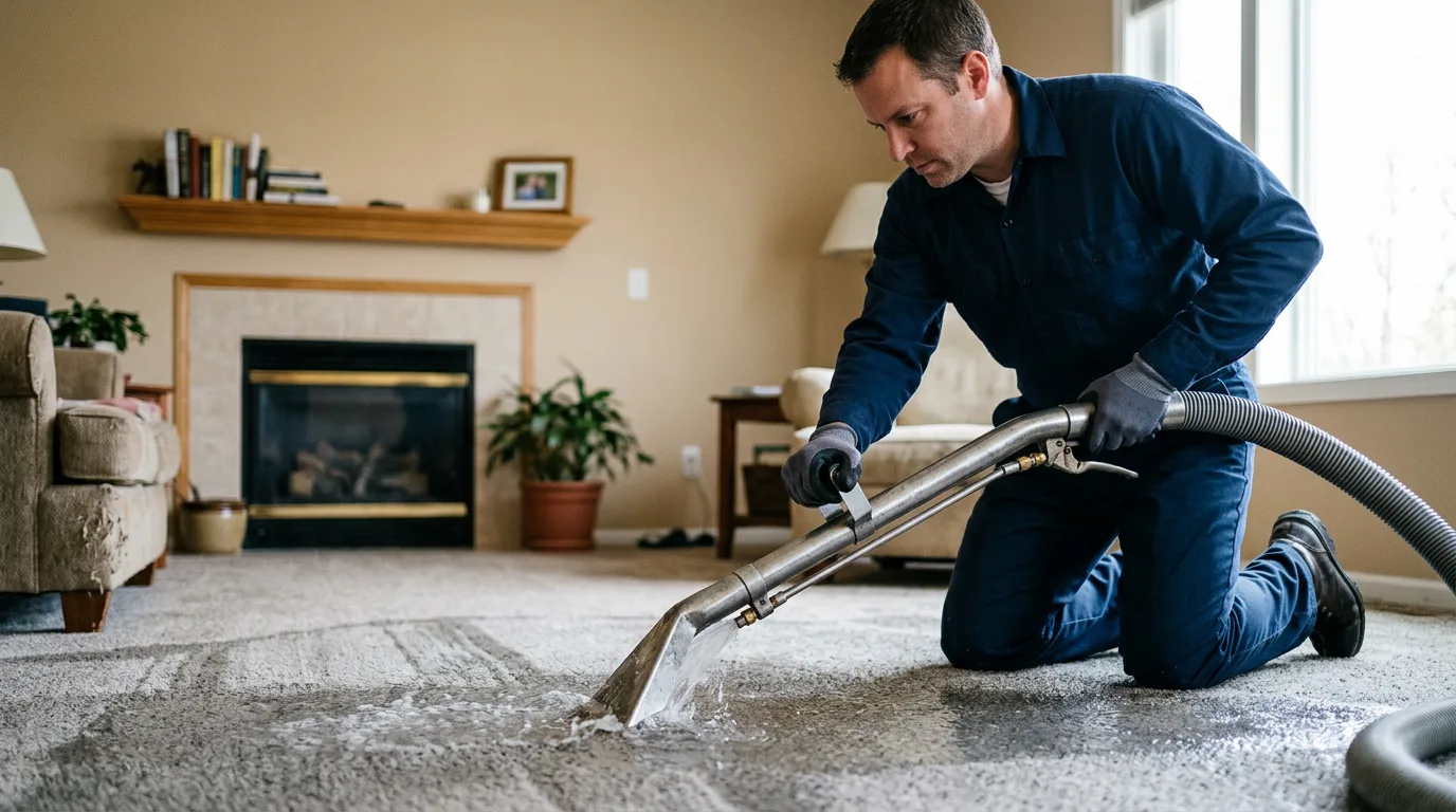 Water damage restoration technician working near Fishers, NY